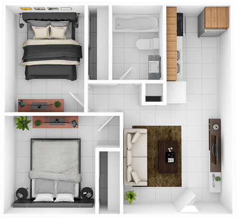 a floor plan of a bedroom with a bed and a bathroom